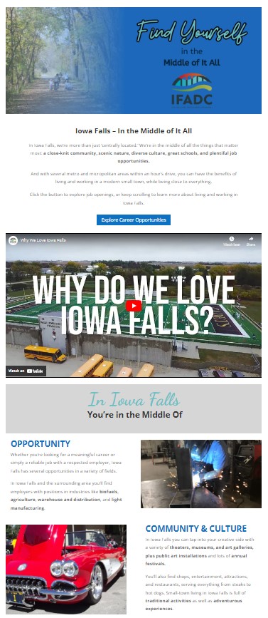 Iowa Falls Area Development Landing Page